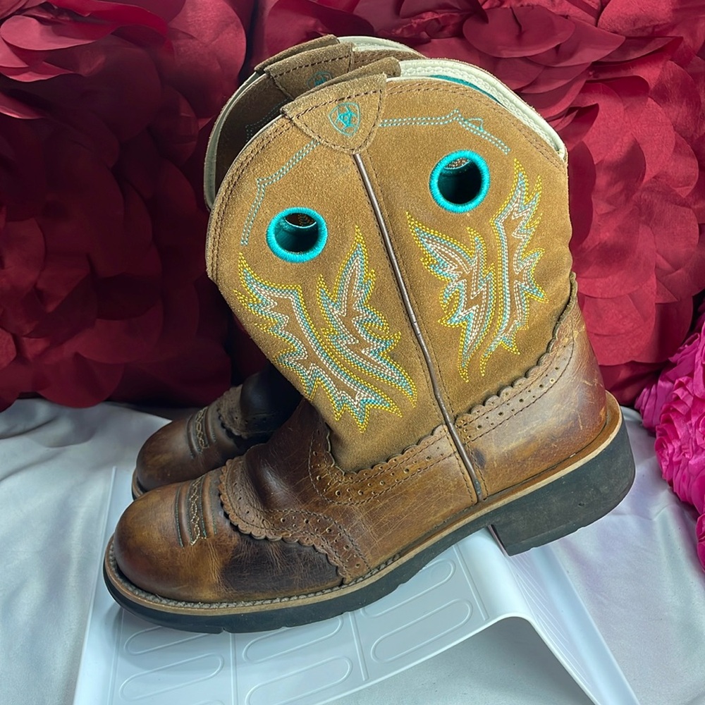 (F) Ariat FatBaby‎ Brown Leather Short Boots, Size 10B